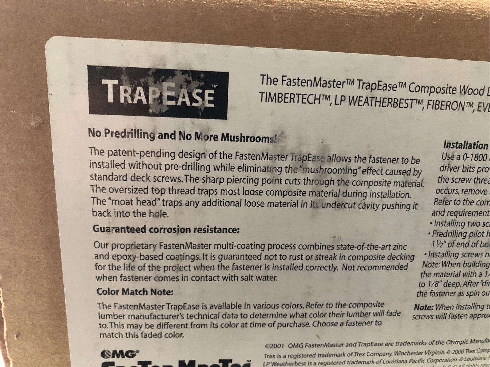 FastenMaster TrapEase Full Case 2-1/2” Square Head Composite Deck Screws 1750pcs