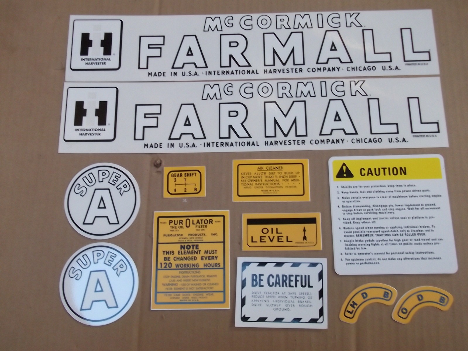 FARMALL SUPER A DECAL SET. ALL DECALS ON TRACTOR. MYLAR. SEE DETAILS