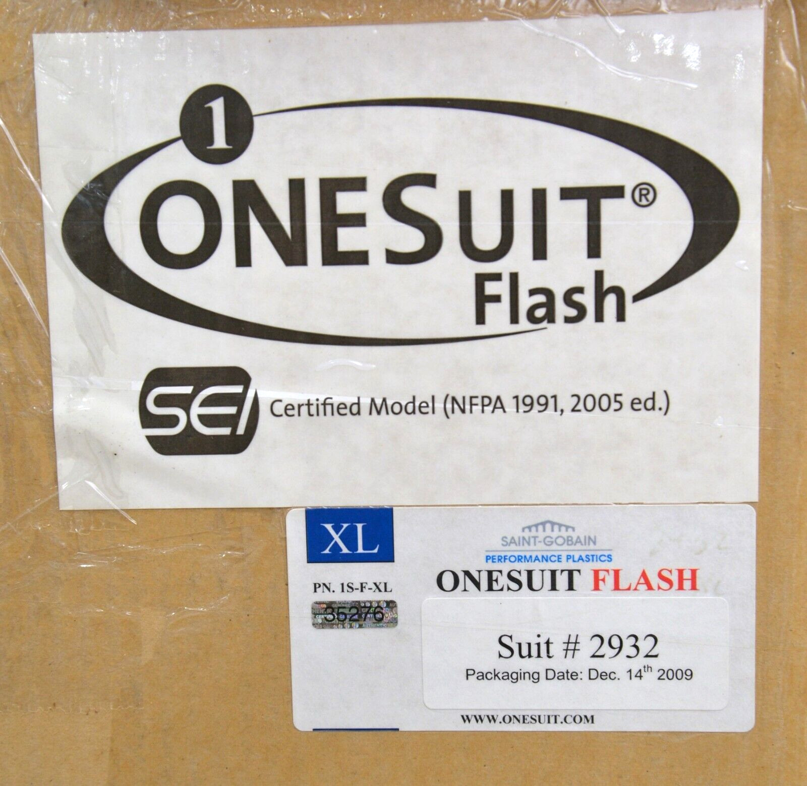 ONESuit Flash Protective Hazmat Suit NFPA 1901,2005 ed X-Large Saint Gobain SEI