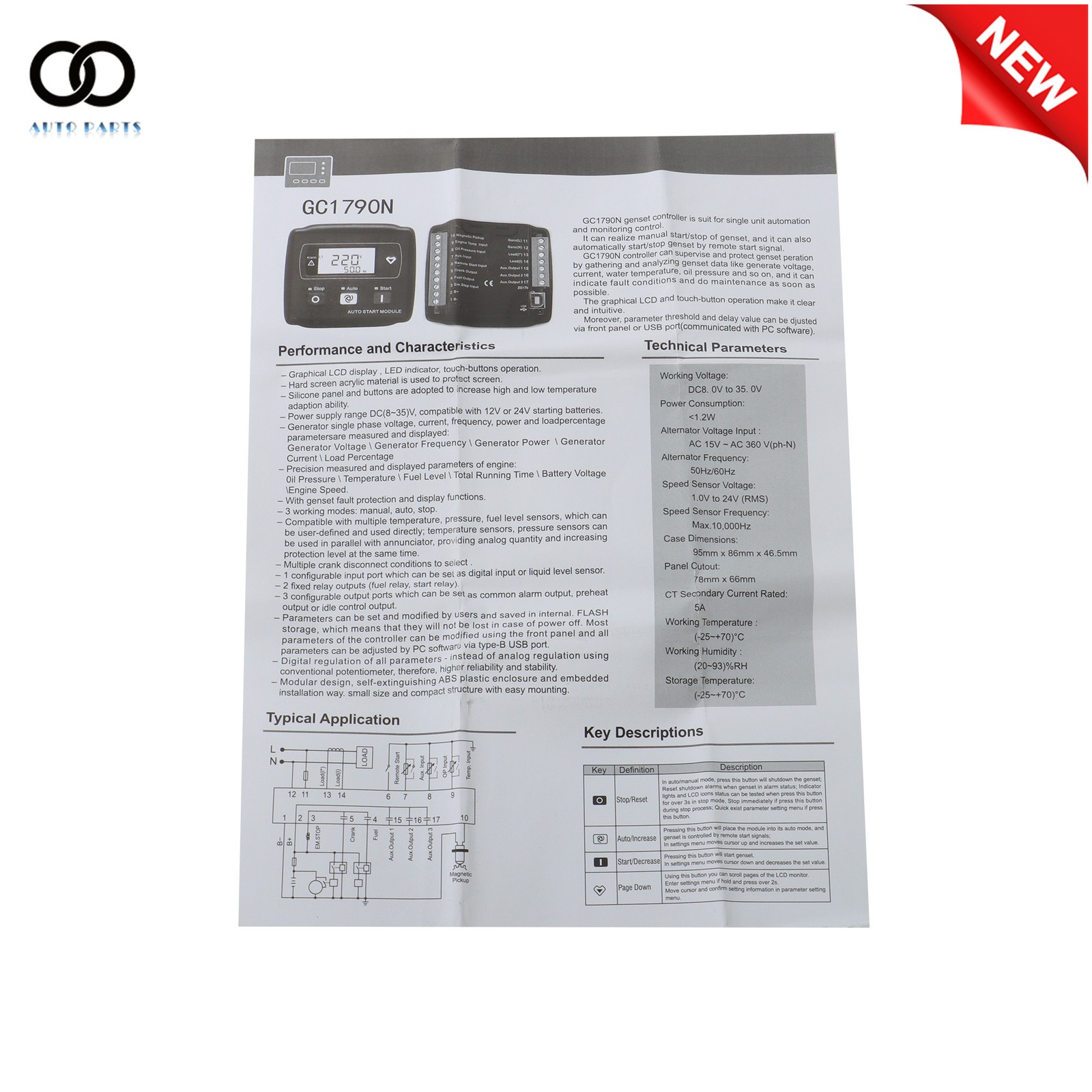 For SmartGen 1Pack Genset HGM1790N Generator Controller AUTO Remote Start Module