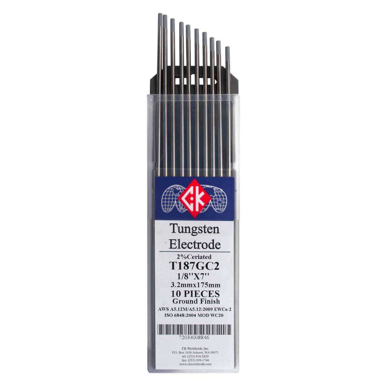 CK T187GC2 2% Ceriated Tungsten Electrode 1/8″ X 7″ 10 pack