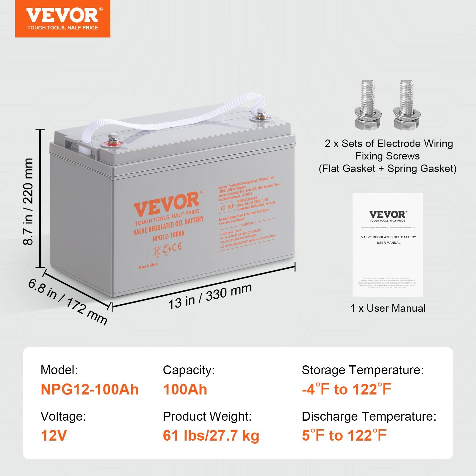 Deep Cycle Battery, 12V 100 AH, AGM Marine Rechargeable Battery, High Self-Disch