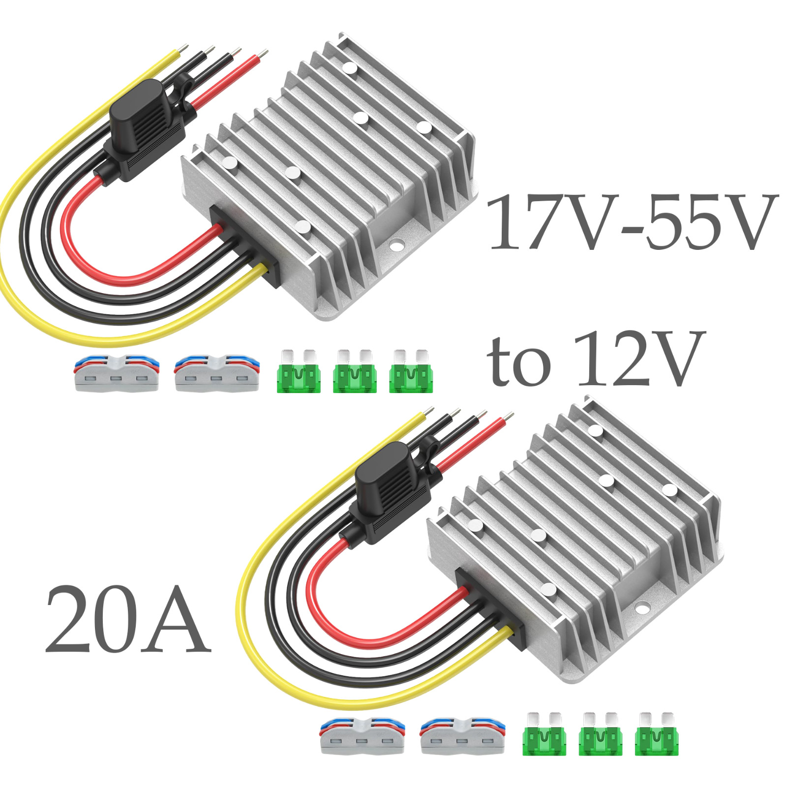 2-pack 48v 36v to 12v Converter 20A 240W Step Down Reducer for Golf Cart RV