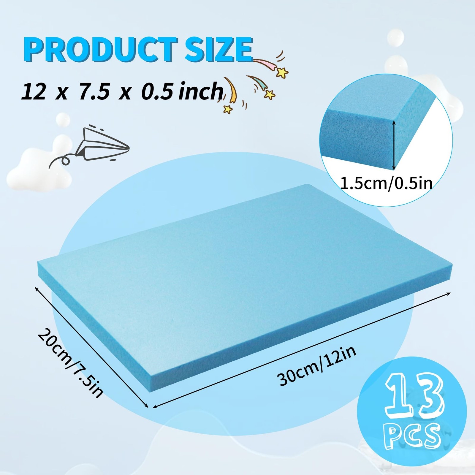 LuckyFoam Blue 13 Pack 12×7.5×0.5 inch XPS Foam Board Craft DIY