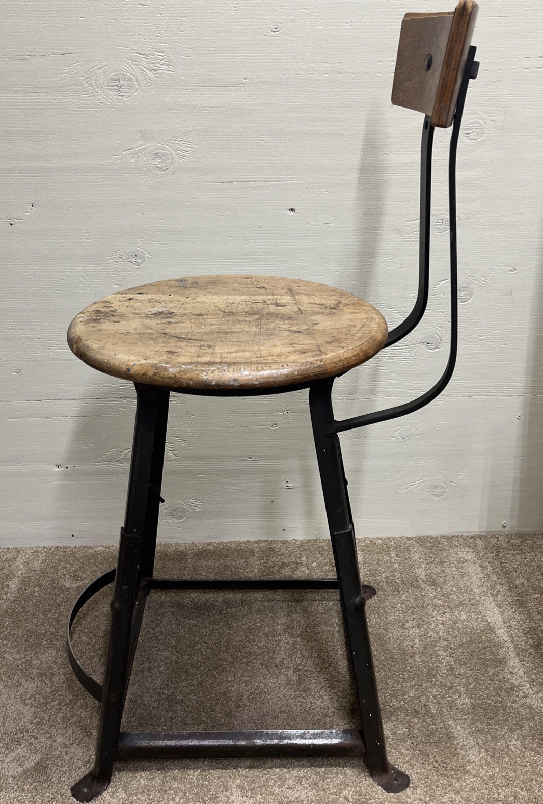 Vintage INDUSTRIAL STOOL bar metal steel shop chair mid century kitchen counter