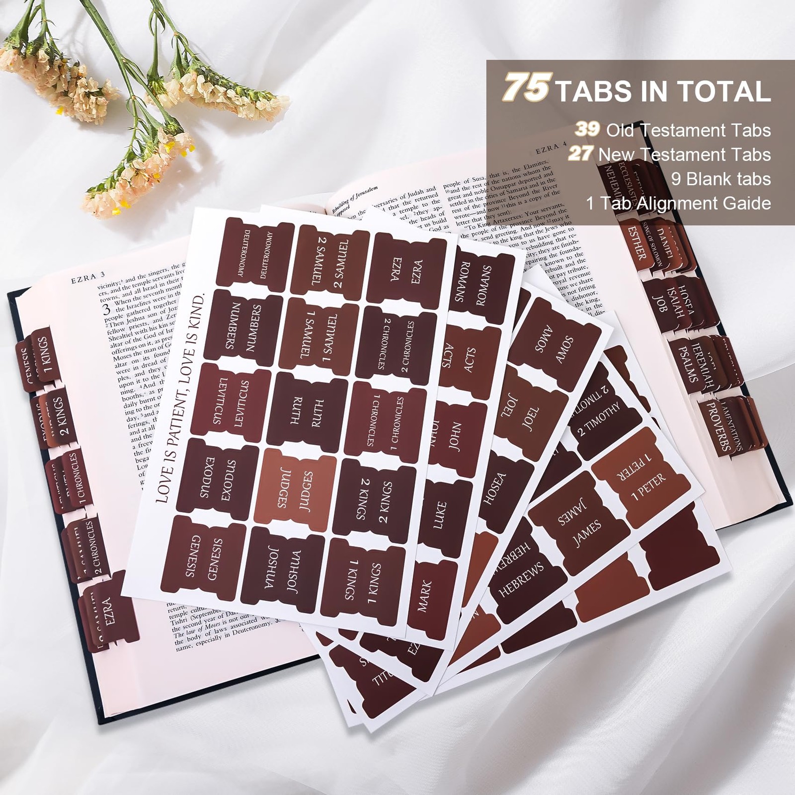 Laminated Bible Tabs for Women Men – Large Print Tabs for Study Bibles, Boho