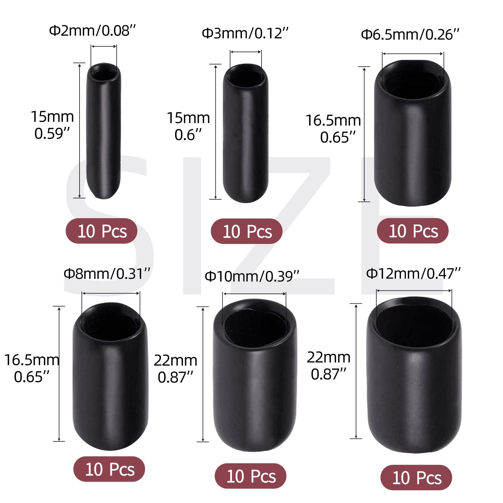 Rubber End Caps 60pcs for Threaded Protectors 6 Sizes