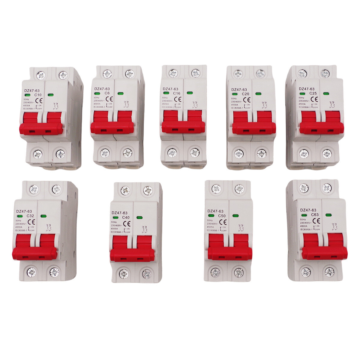 2P AC Mini Circuit Breaker AC MCB 4.5kA 6/10/16/25/32/40/50/63/80/100 A Din Rail
