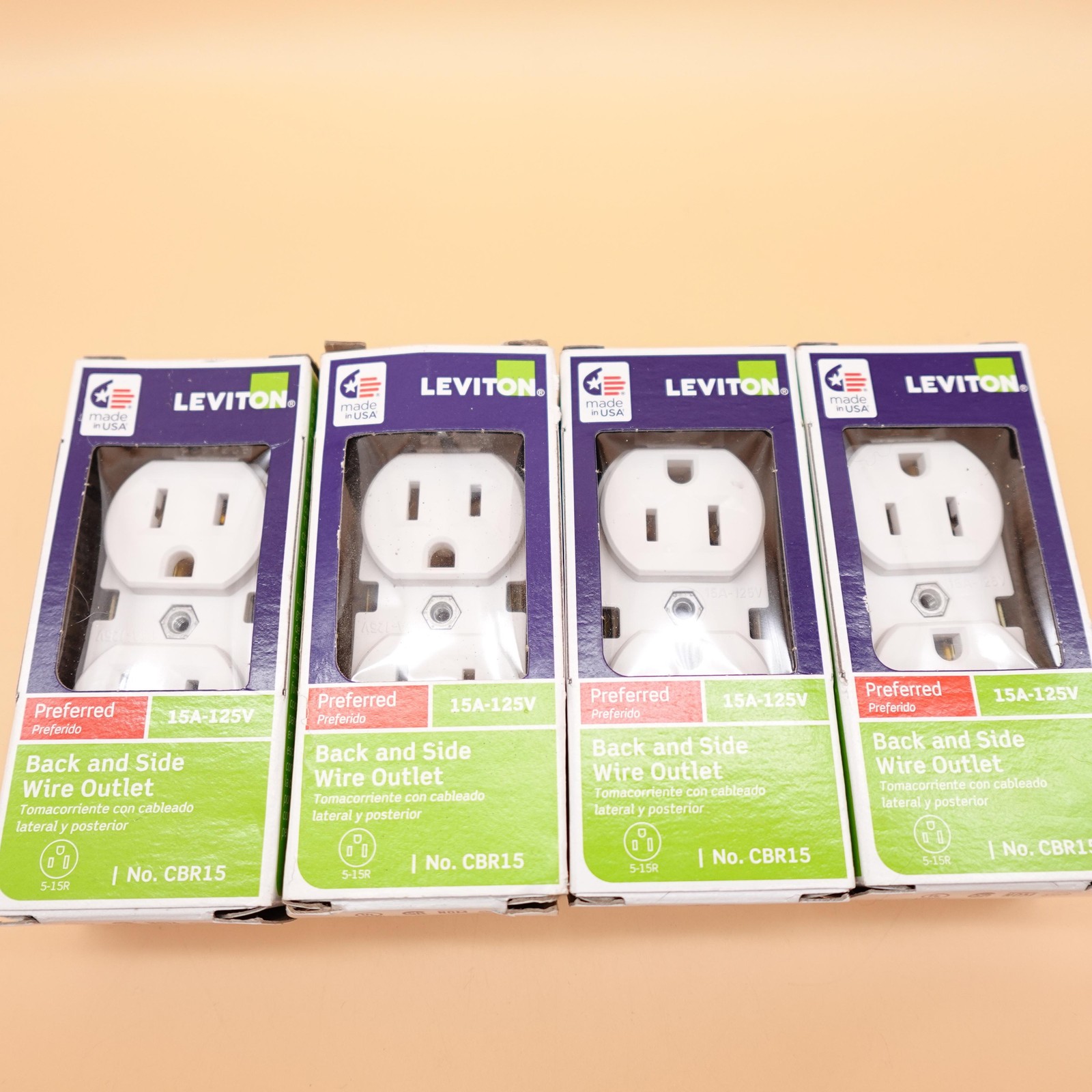 Leviton CBR15 Duplex Back & Side Wire Outlet 15A 125V White Lot Of 4 New
