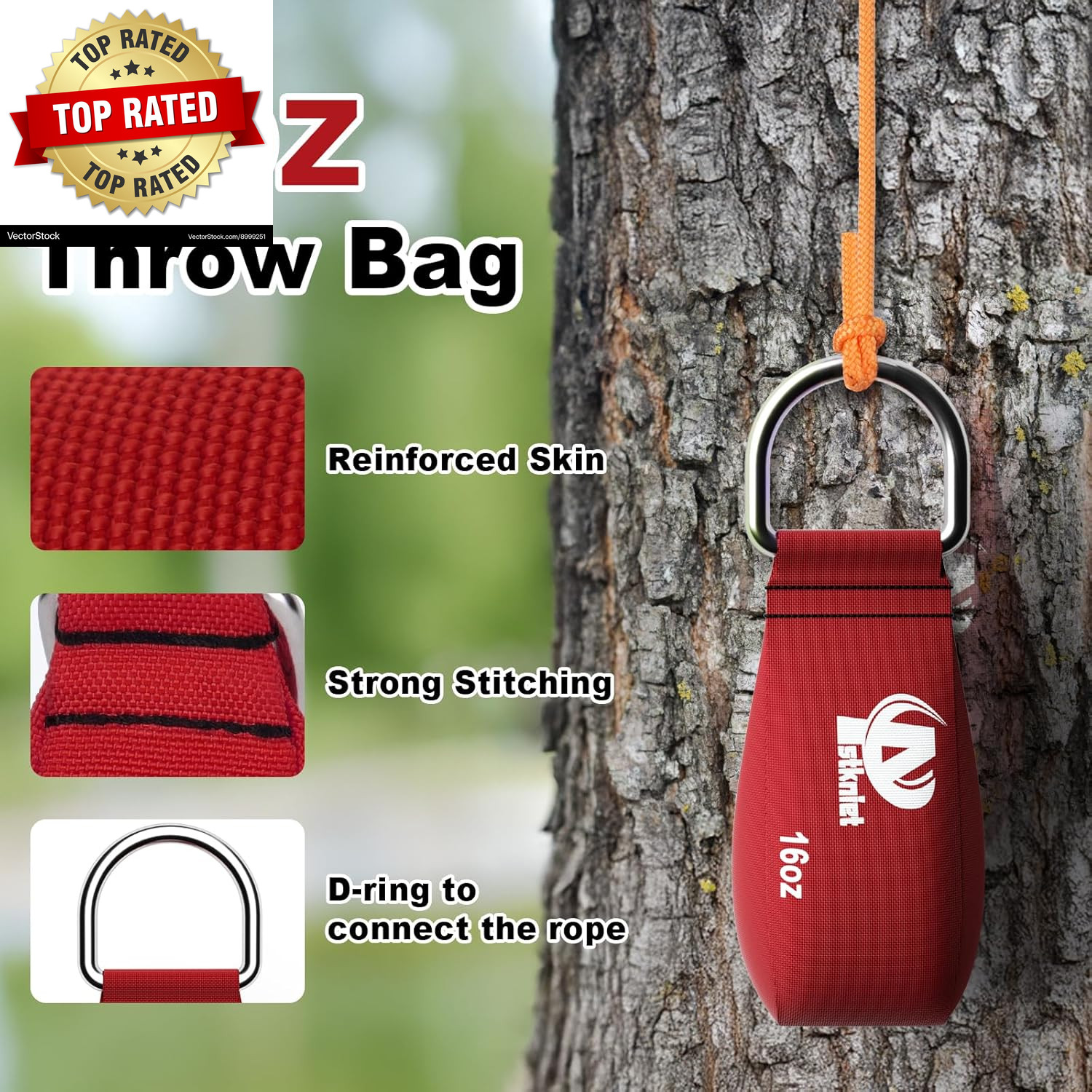 Arborist Throw Line Kit with Slick Rope & 12/14/16Oz Throw Weight & Reflective S