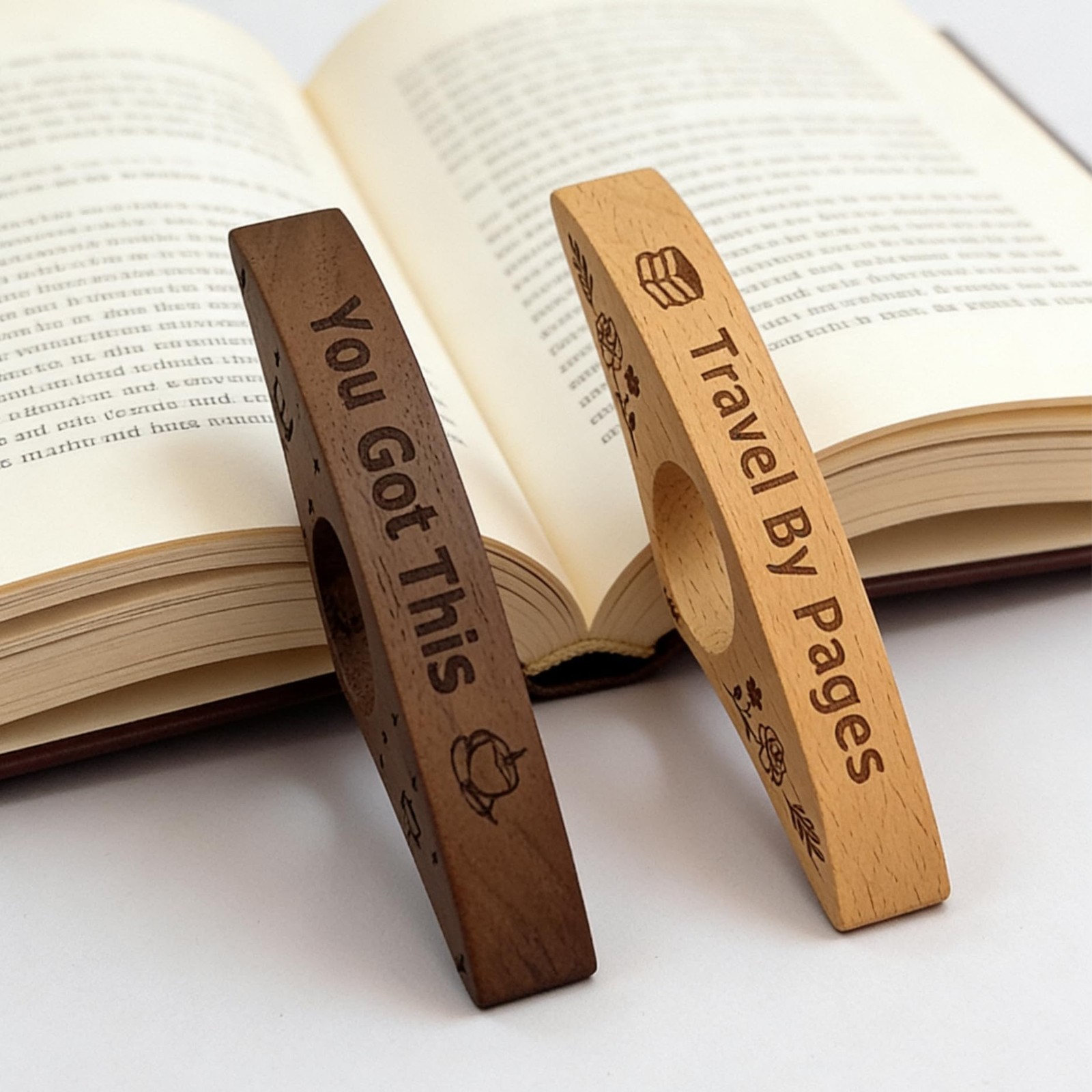 2PCS Book Page Holder,Handmade Walnut Thumb Bookmark,Wooden Page Holders for Rea
