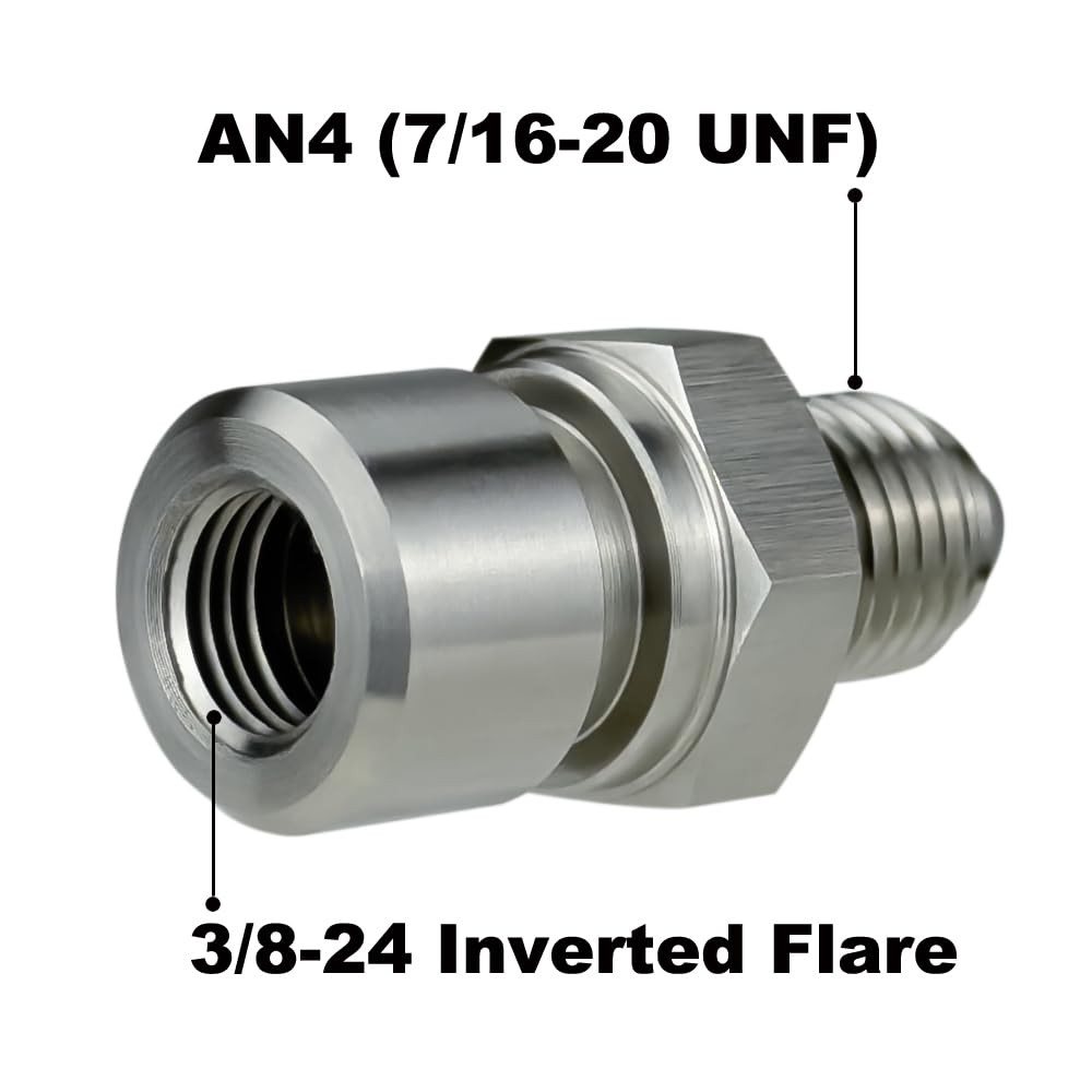 2 PCS 4AN Male To 3/824 Inverted Flare Female Adapter 1/4 Inch Brake Line