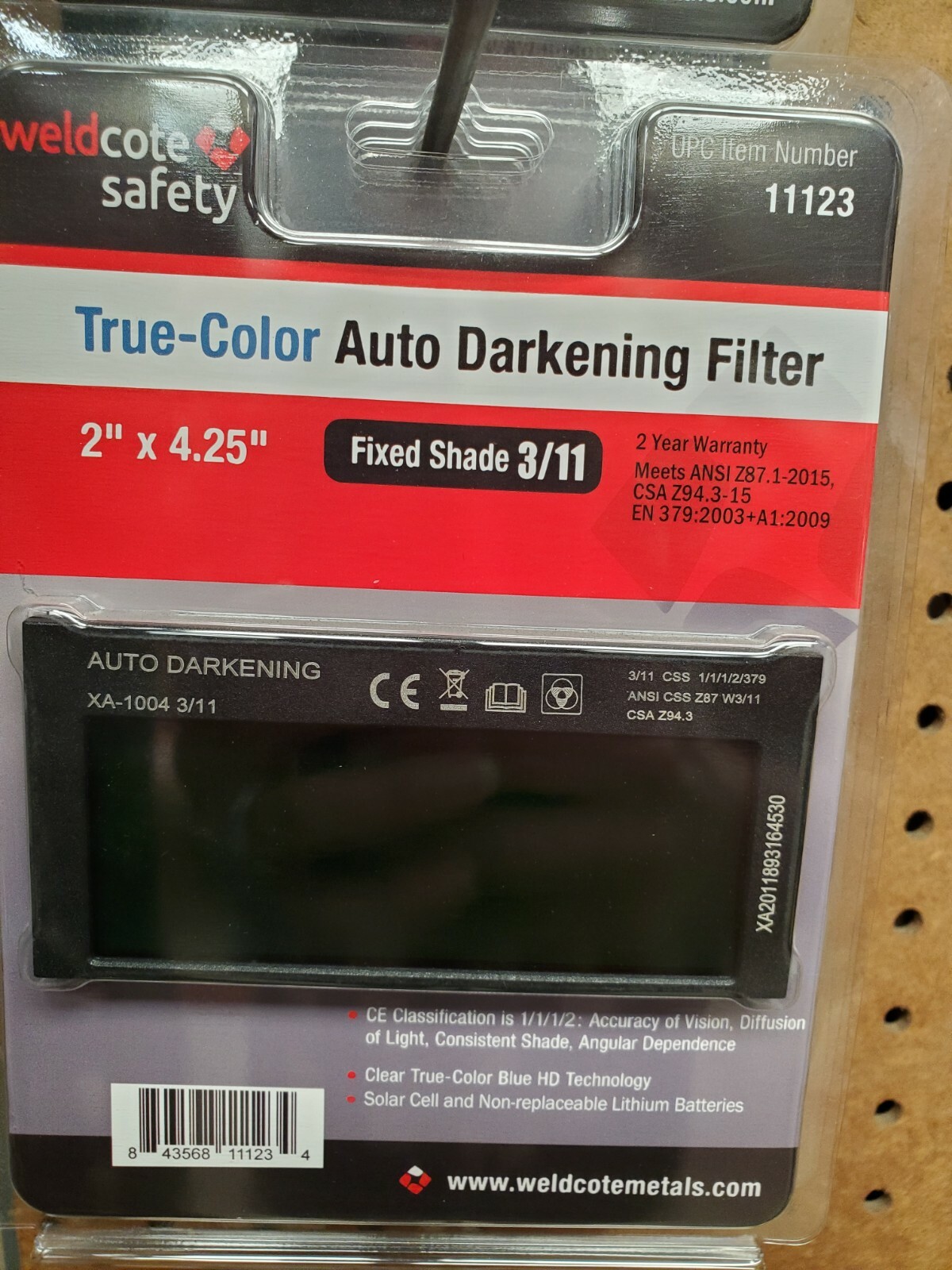 Weldcote 11123 True-Color Auto Darkening Filter 2″x4.25″ Fixed Shade 3/11, Qty.1