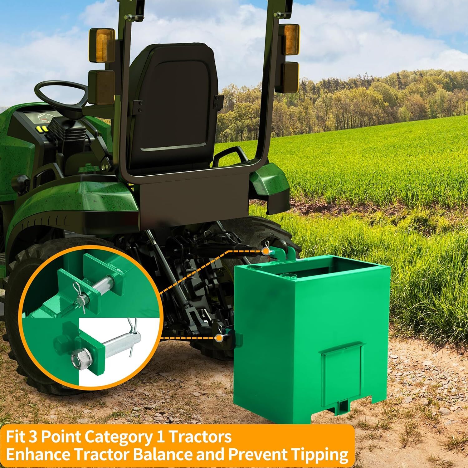 3-Pt Hitch Ballast Box Counterweight for Cat 1 Tractors Skid Steer 800lb Steel