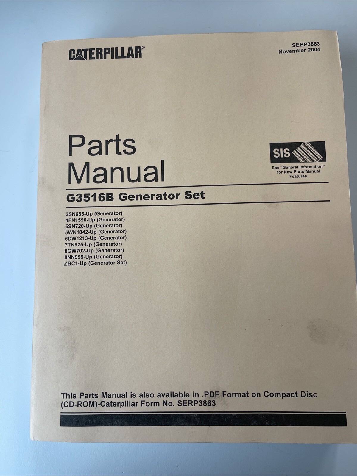 Parts Manual G3516B Generator Set and Other Generators As Listed On Front Cover
