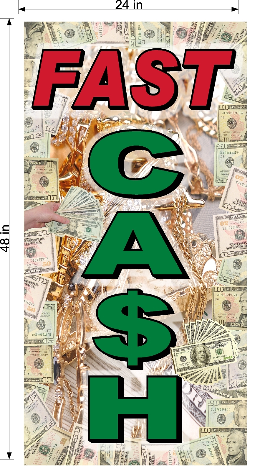 PERFORATED WINDOW DECAL PAWN SHOP CASH FOR GOLD NEW LOT OF 4 2′ X 4′ VERTICAL