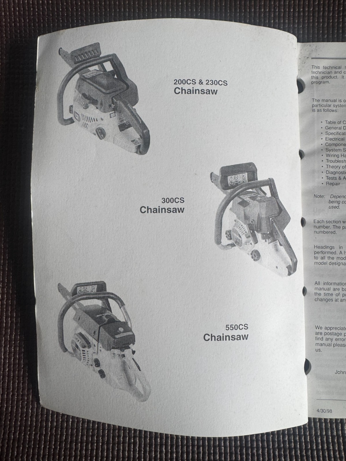 John Deere 200CS, 230CS, 300CS, 550CS Chainsaws Technical Manual TM1750