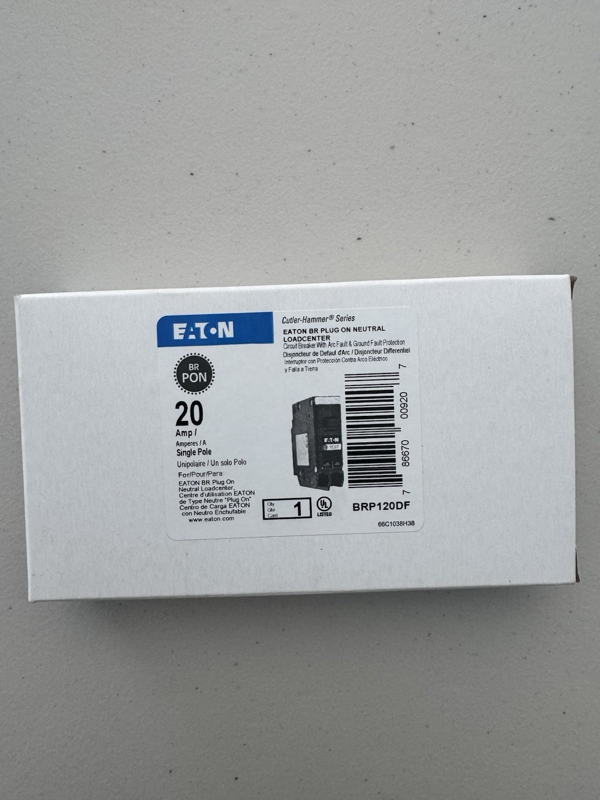 Eaton BRP120DF 120 20A 1-Pole Circuit Breaker