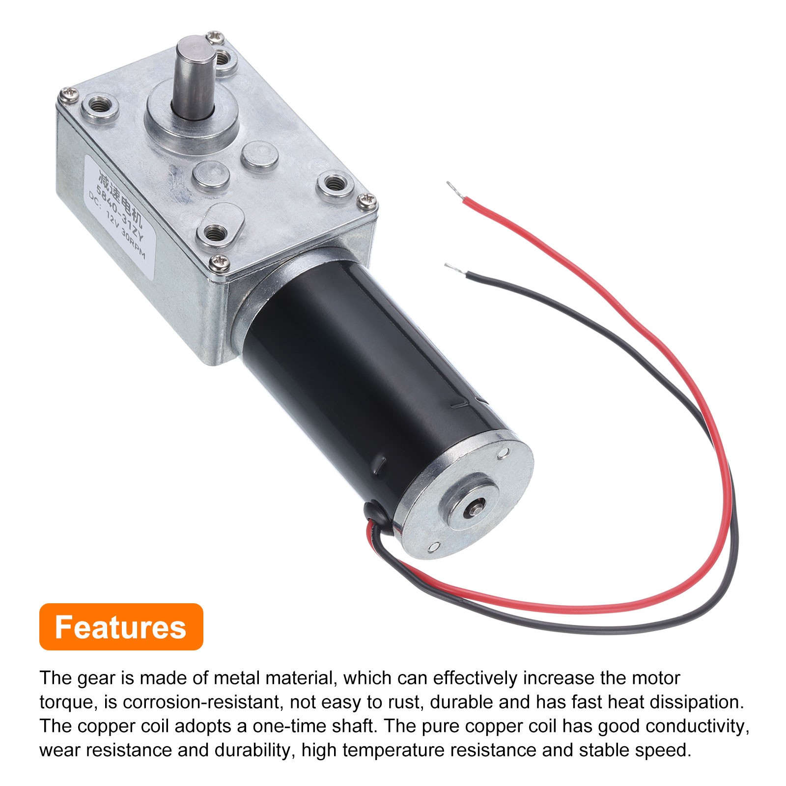 DC12V High Torque Turbine Worm Geared Motor with 8mm Shaft 30RPM Geared Motor