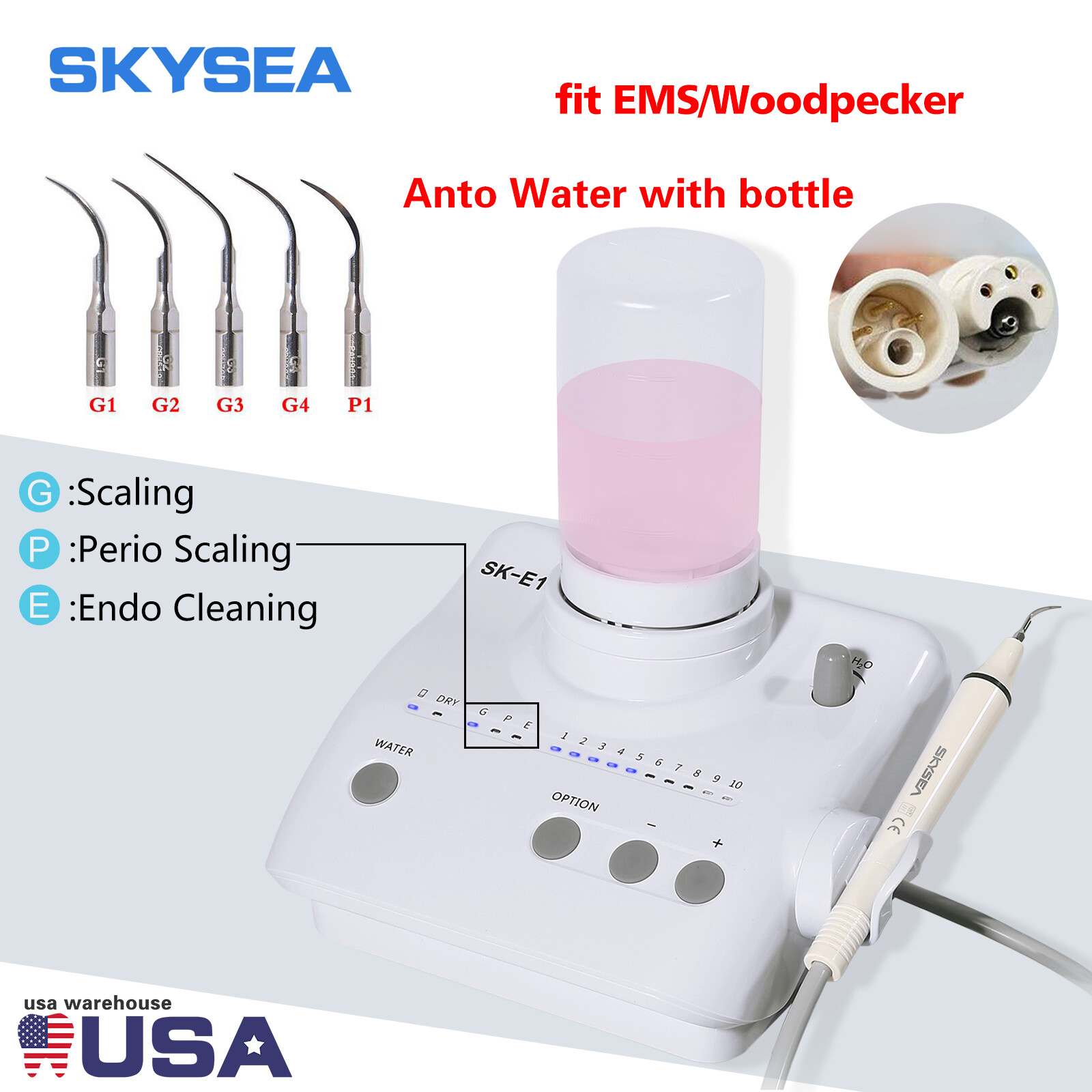 Portable Dental Ultrasonic Scaler W/ 2*Reservoir Handpiece For Cavitron EMS US