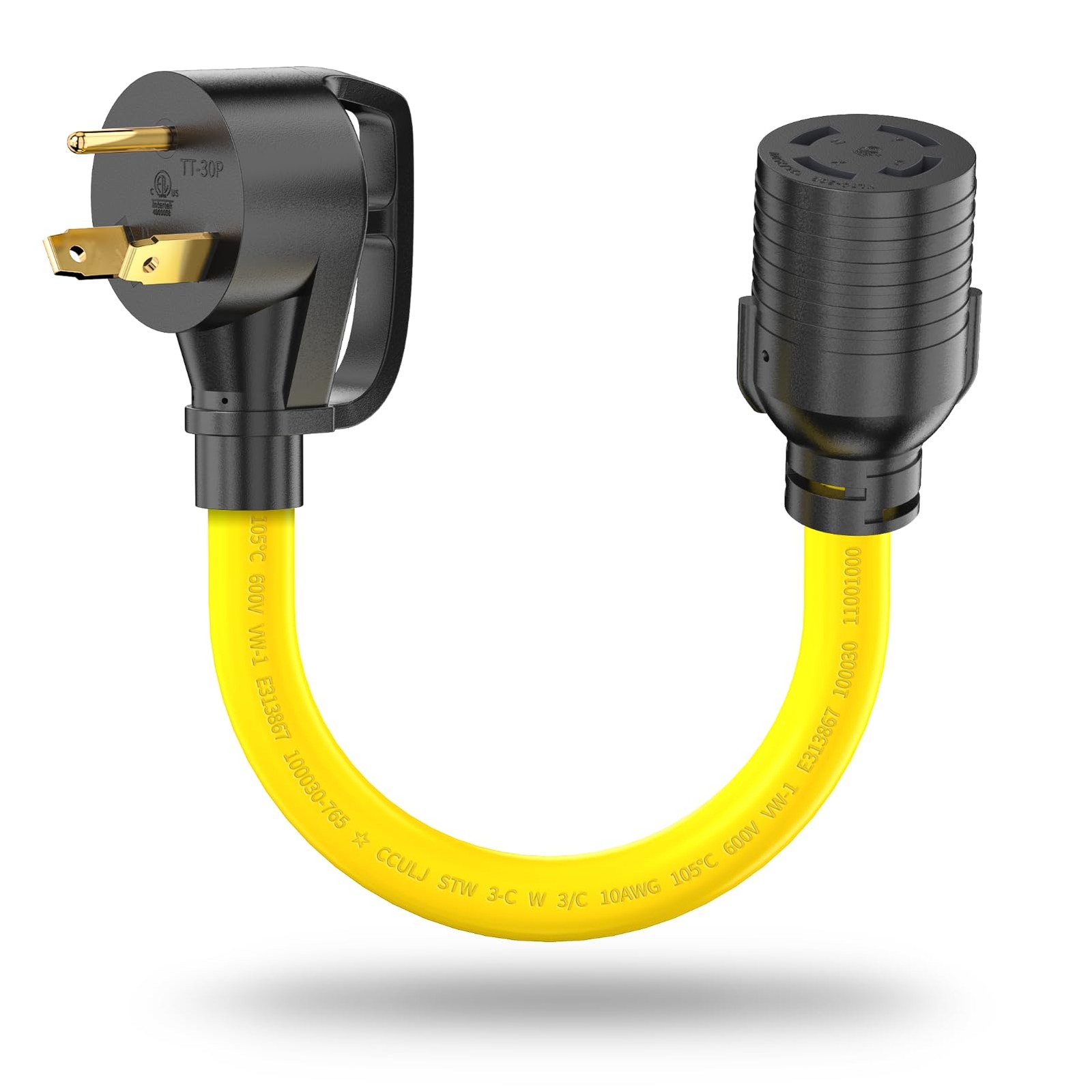 NEMA TT-30P to L14-30R Adapter Cord, 30 Amp 3 Prong to 4 Prong RV Generator T…