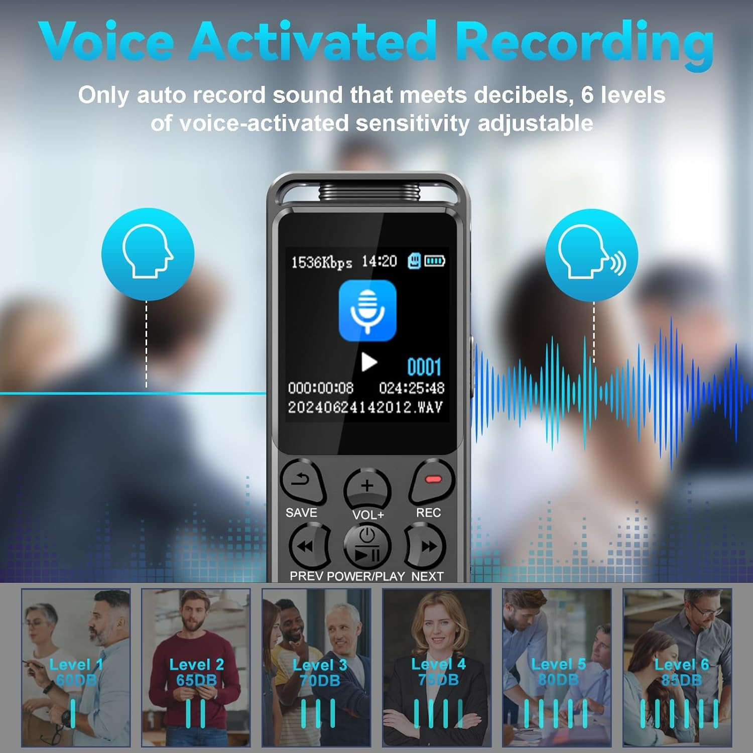 144GB Digital Voice Recorder with Playback, 1536Kbps Audio Recorder for Intervi