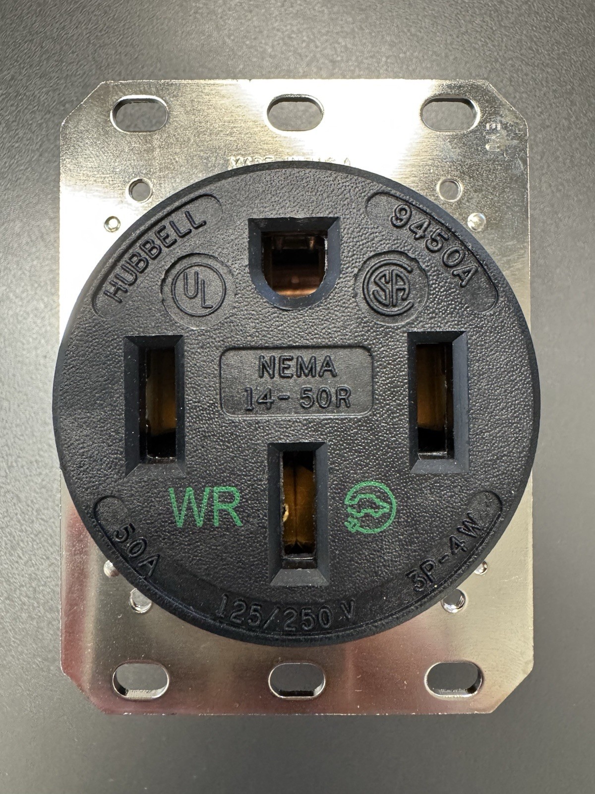 New HBL9450A Hubbell Receptacle 50A 125/250V NEMA 14-50R Marked For EV Charging