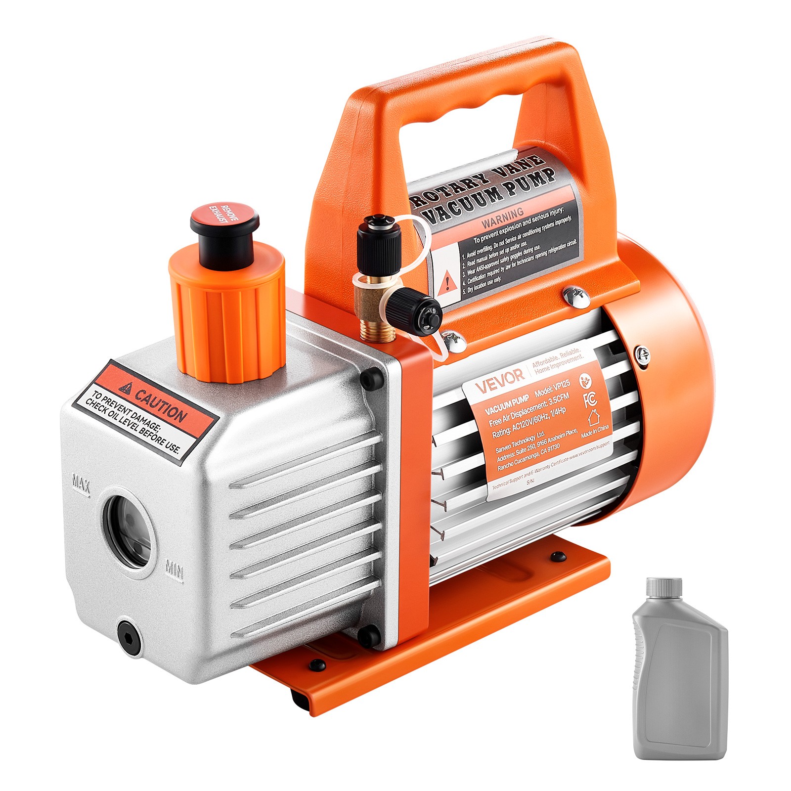 VEVOR AC Vacuum Pump 3.5 CFM HVAC Single Stage Rotary Vane Vacuum Pump