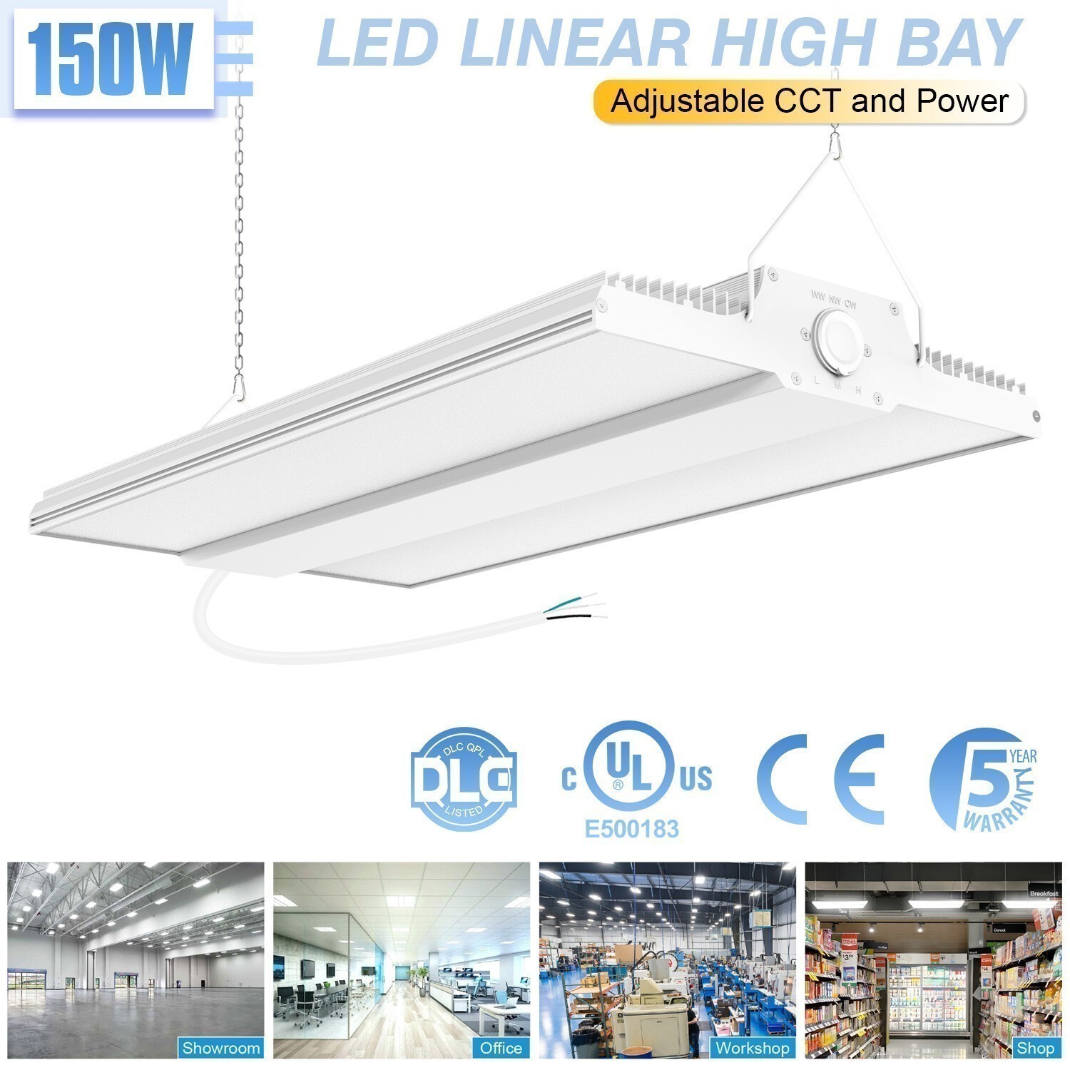 4500K~5700K Adjustable 150W LED Linear High Bay Shop Light With Microwave Sensor