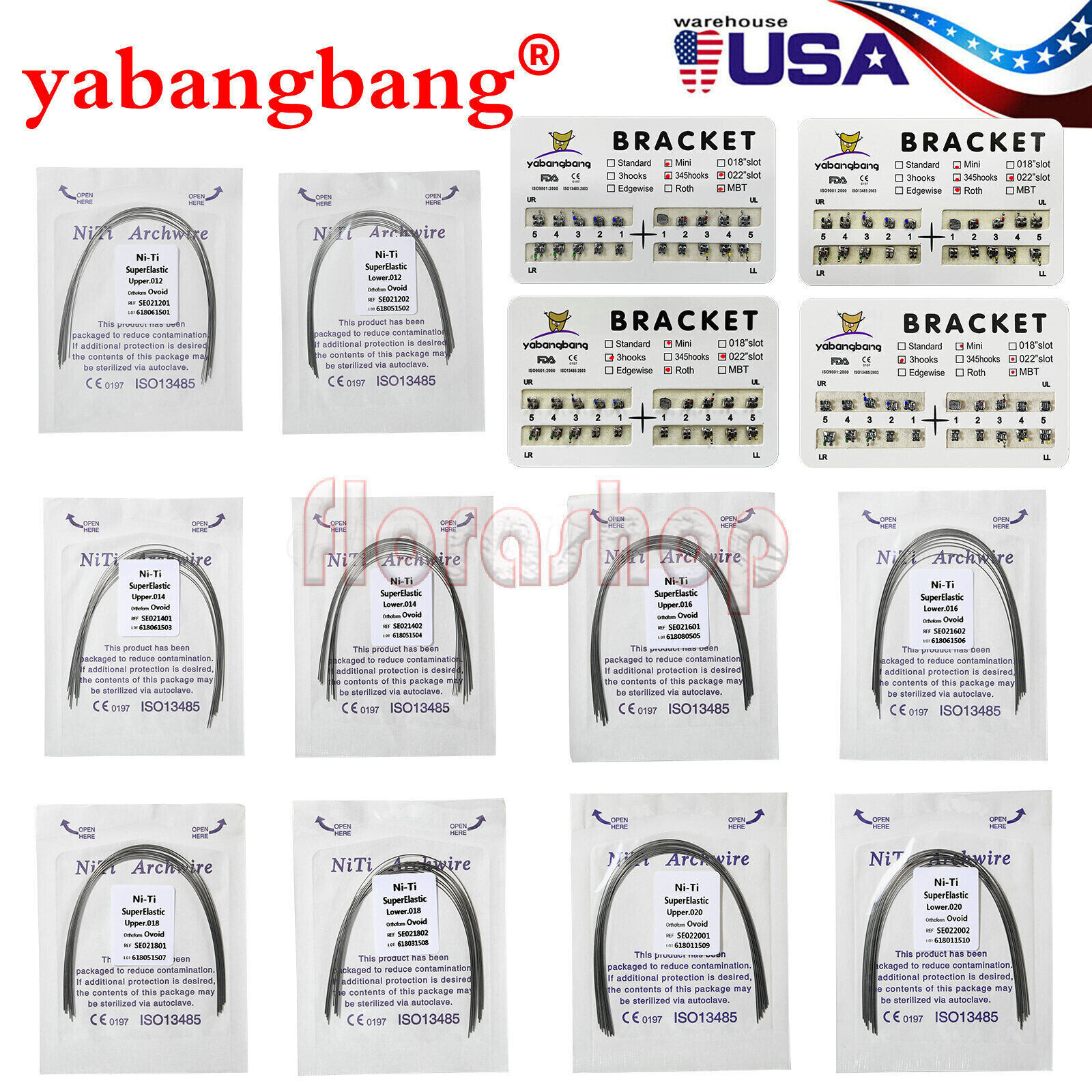 Dental Orthodontic Mini/Standard Bracket Braces / Elastic Niti Arch Wires Up/Low