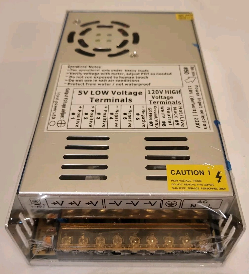 Low Voltage Power Supply • 5V/300W 110V/220V 50/60Hz 60A • New/Sealed!