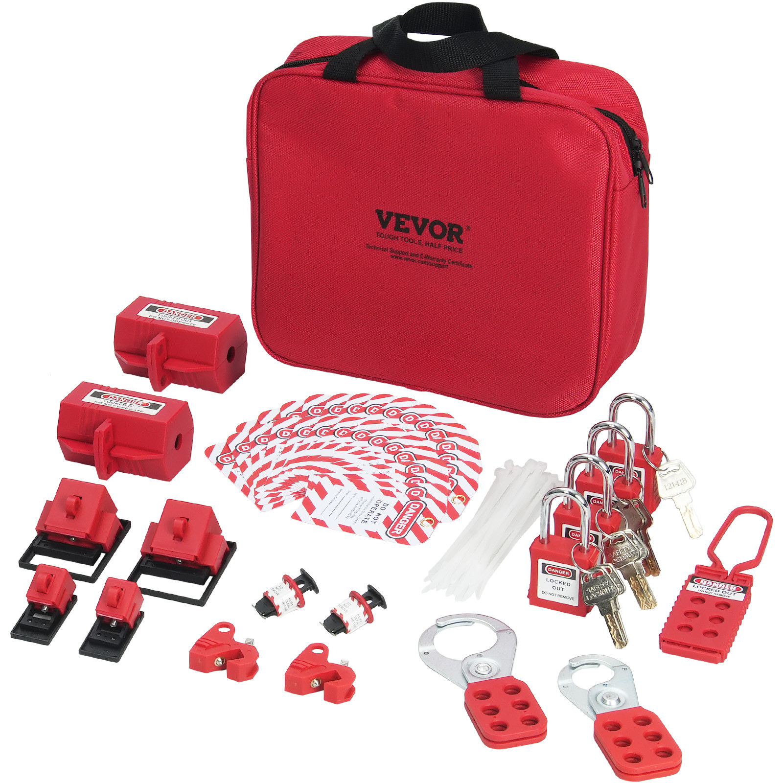 VEVOR 47 PCS Electrical Lockout Tagout Kit Safety Padlocks Hasps Tags Ties Bag
