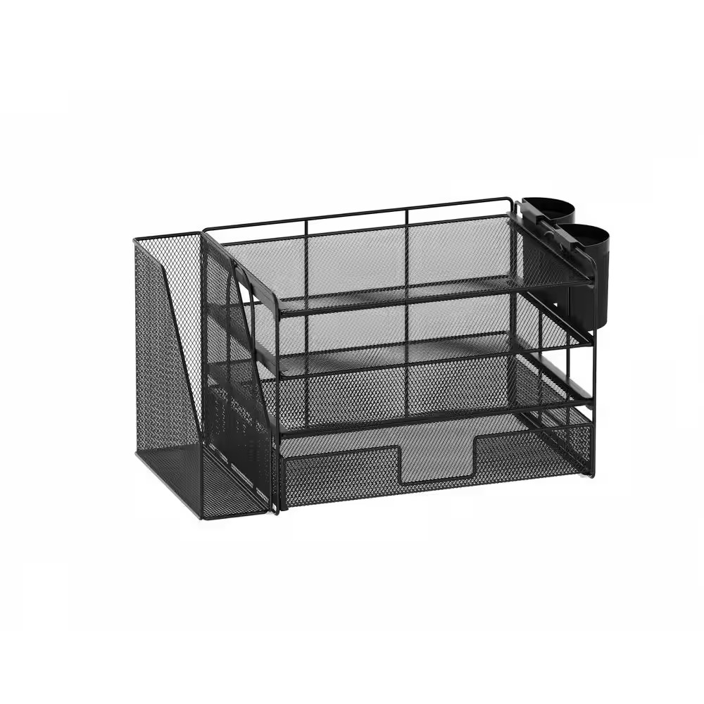 15.5 In. X 9.3 In. Black Metal Desk Organizer and Accessories 4-Tier Desktop Fil
