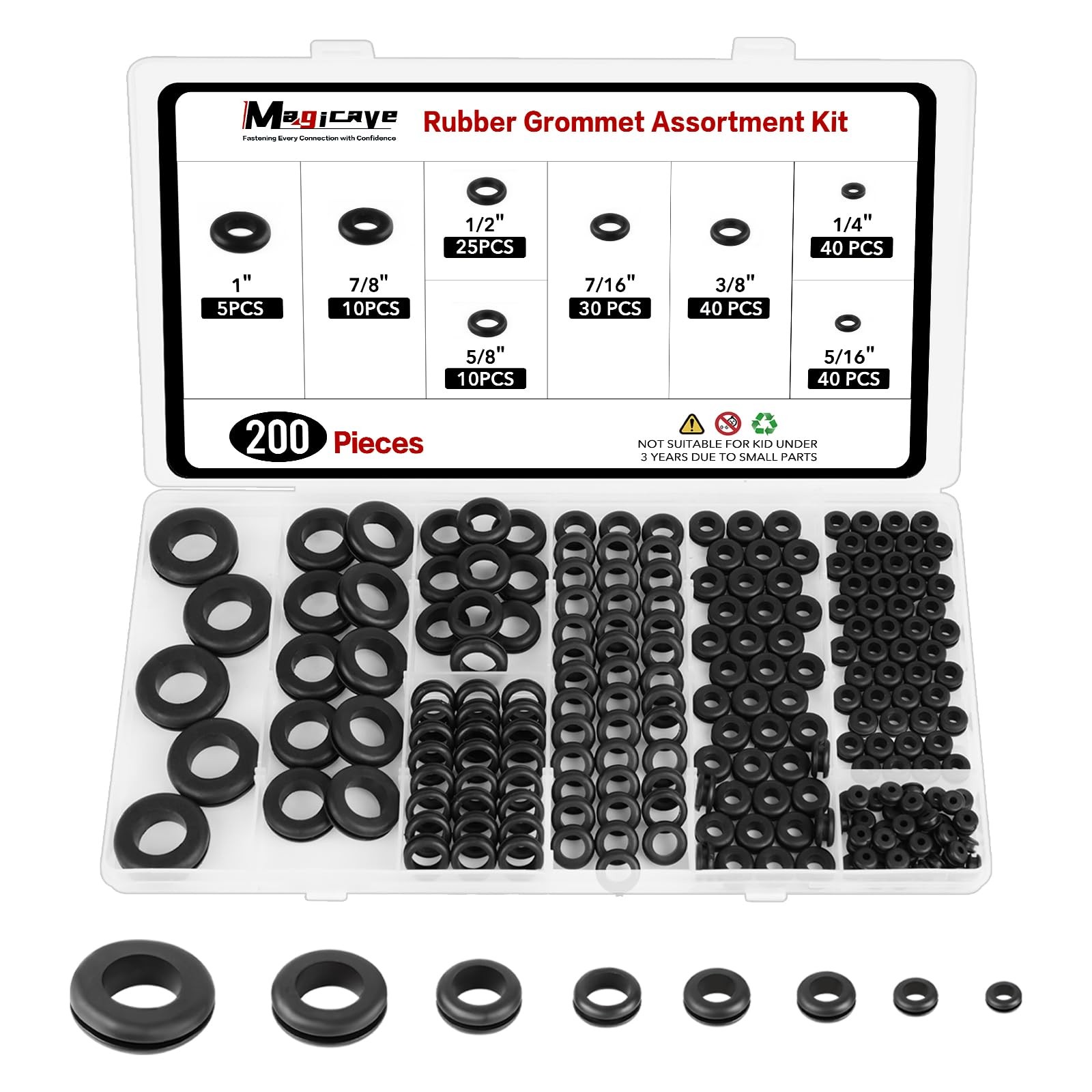 200 Pcs Rubber Grommets Kit – 8 Sizes Firewall 8 Sizes-200PCS, 8 Sizes-200PCS
