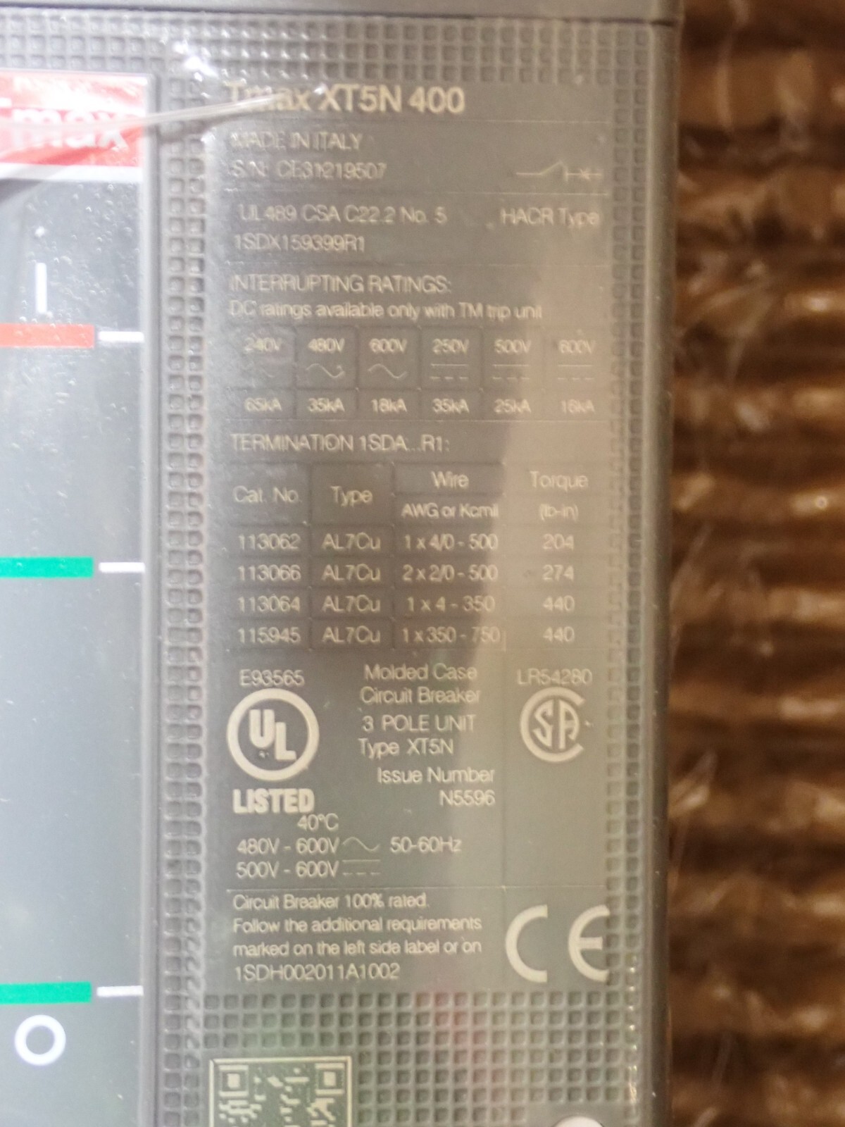 NEW ABB TMAX XT5 N 400 400 AMP EKP LSI XT5NQ340AENN000XXX BREAKER