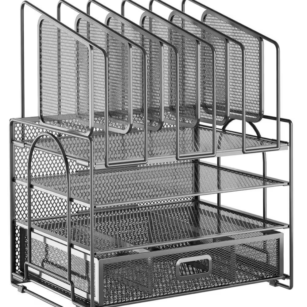 16.14 In. X 12.85 In. Desk Organizers, 4-Tier Mesh Desk File with 5 Vertical Fil