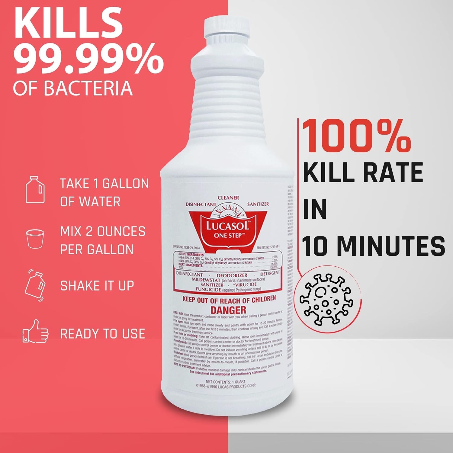 1 Quart Lucasol One Step Commercial Disinfectant All Purpose Cleaner Concentrate