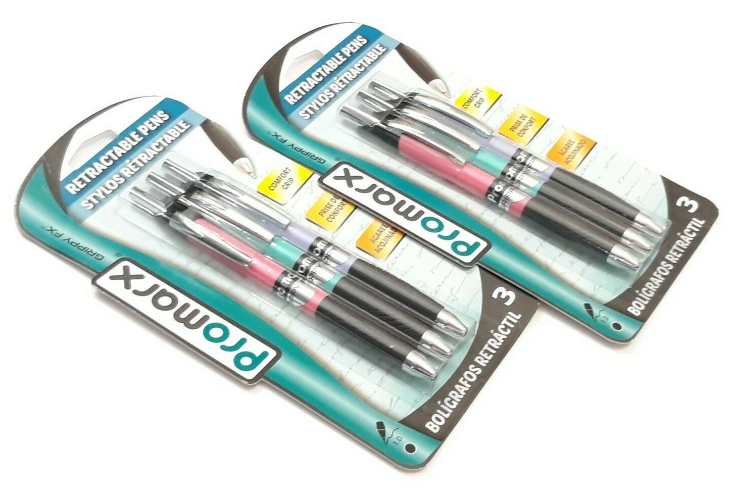 2 PACKS 6 PENS Promarx® GRIPPY FX™ COMFORT GRIP RETRACTABLE BALL POINT BLACK INK