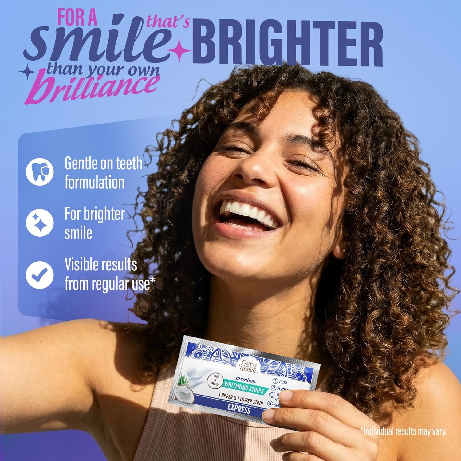 GuruNanda Teeth Whitening Strips Kit – 7-Day Treatment with Non-Slip, Dry Strip