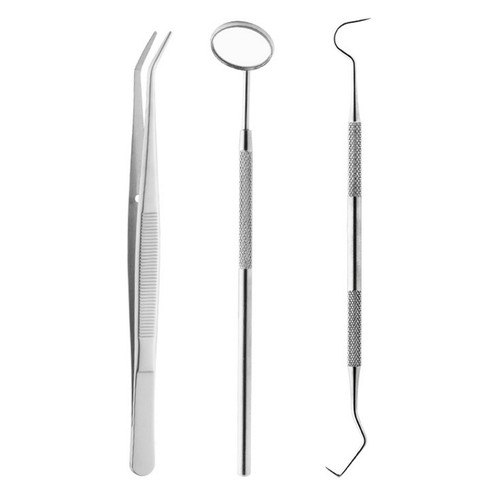 Dental Examination Kit Basic Hygiene Tweezer Mirror Explorer Cleaning Tools 3Pcs