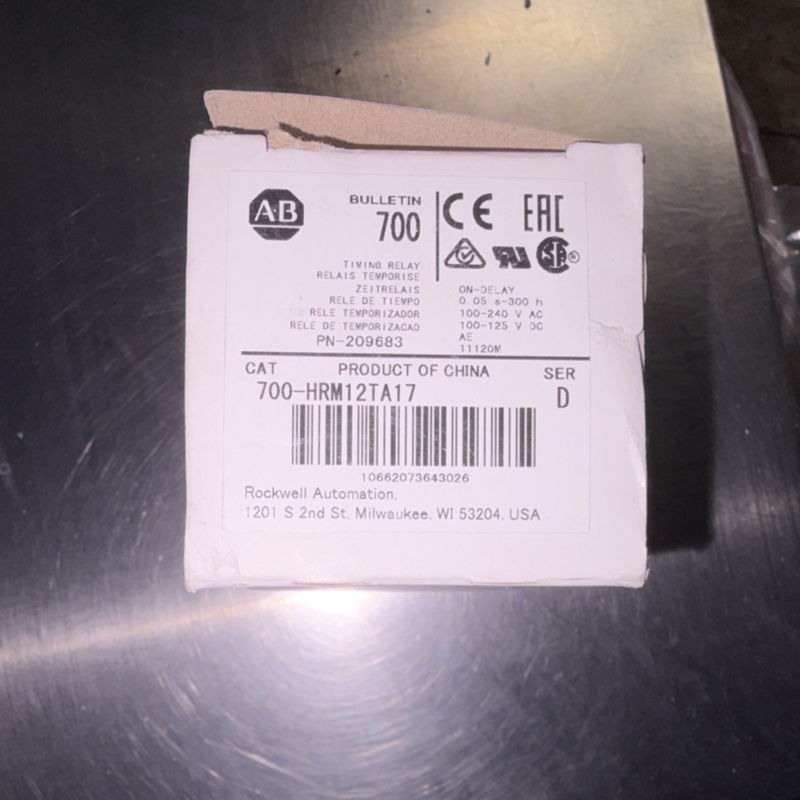 Allen-Bradley 700-HRM12TA17 On-Delay Timer Relay 100-240V AC 100-125V DC Plug-In