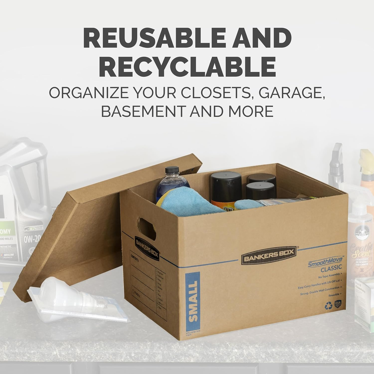 Classic Moving Box 12 Pack Kit, Reinforced Handles, Tape-Free Assembly, Box with
