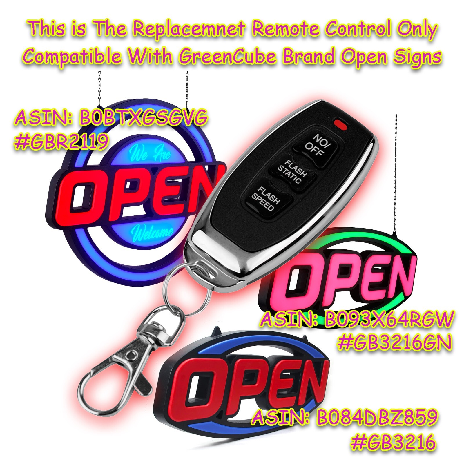 Open Sign Replacement Remote Control for ‎Brand GreenCube 21″-Round 32″-Oval