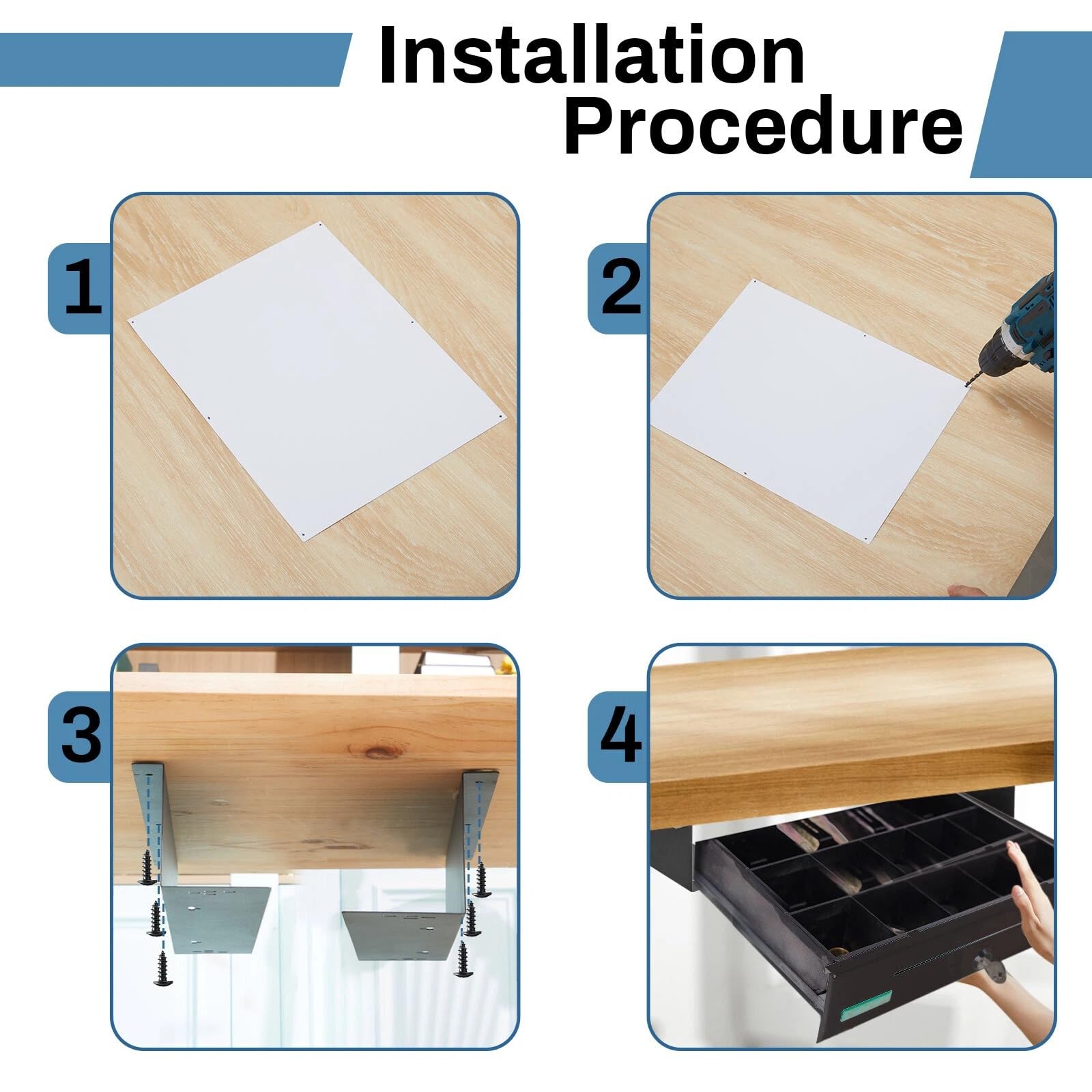 2 PCS 16.14″x3.94″x3.35″ Cash Drawer Under Counter Mount Bracket Heavy Steel