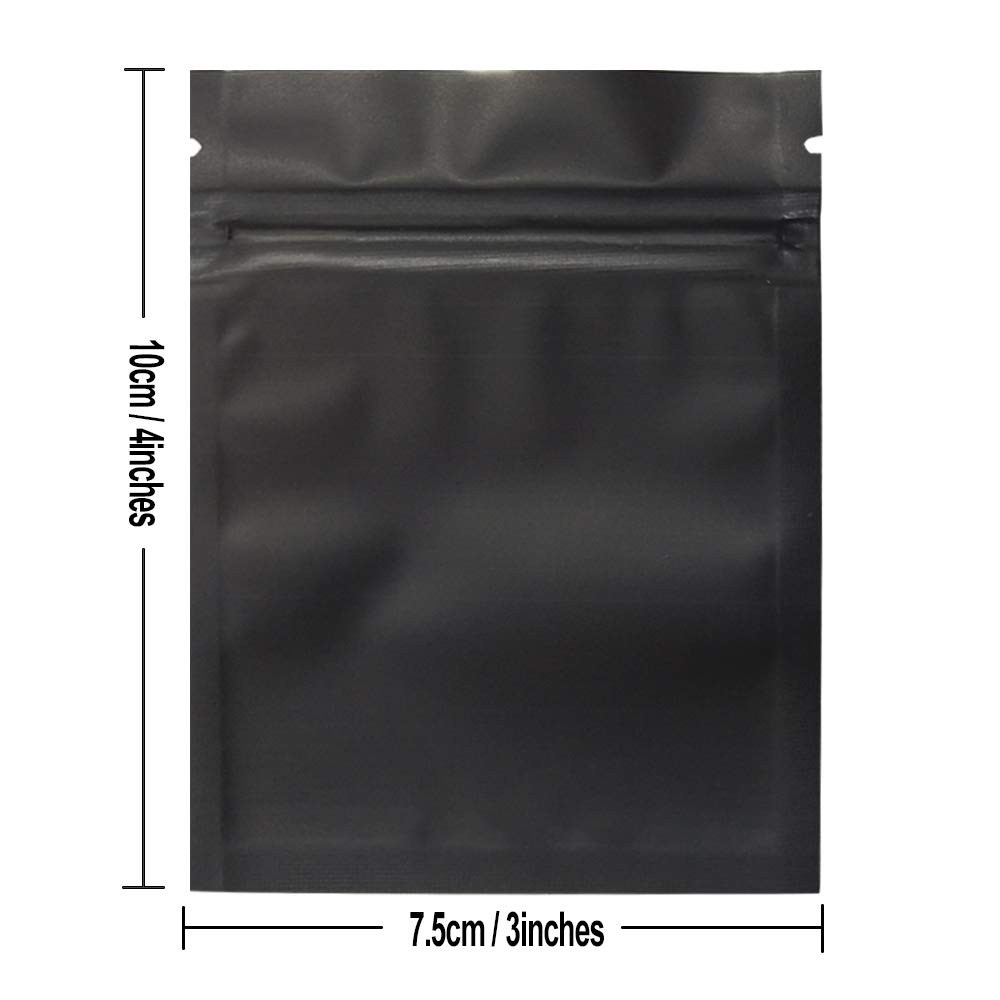 100 Pack Smell Proof Bags 3 x 4 Inch Resealable Mylar 3×4 Inches, Black