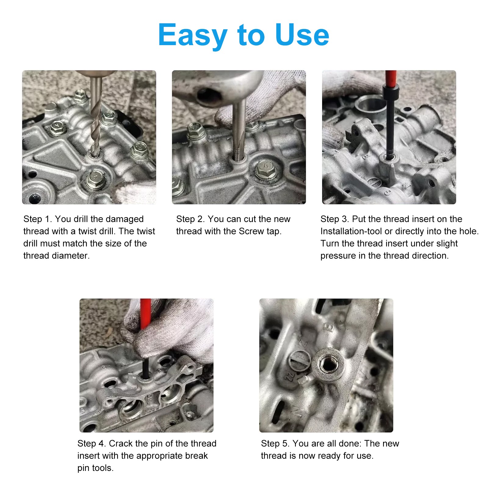 15pcs Universal M10x1.25mm Thread Repair Kit HSS Drill Tap Wire Insert Tool Set
