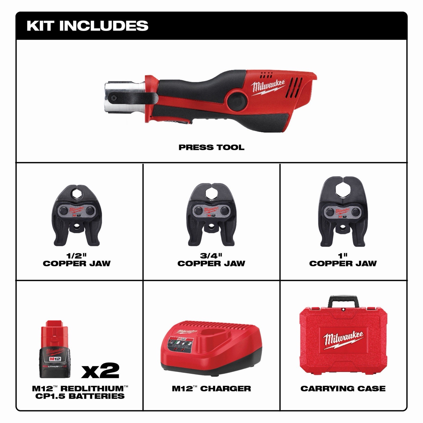 Milwaukee 2473-22 M12 12V Force Logic Press Tool Kit