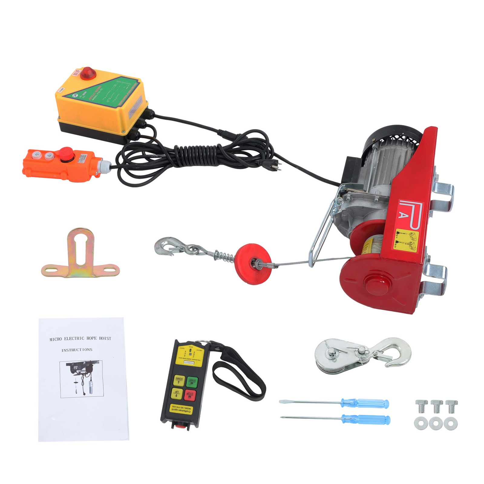 Electric Hoist Crane Winch 1320lbs 328ft Wireless & 14ft Wired Remote Tool