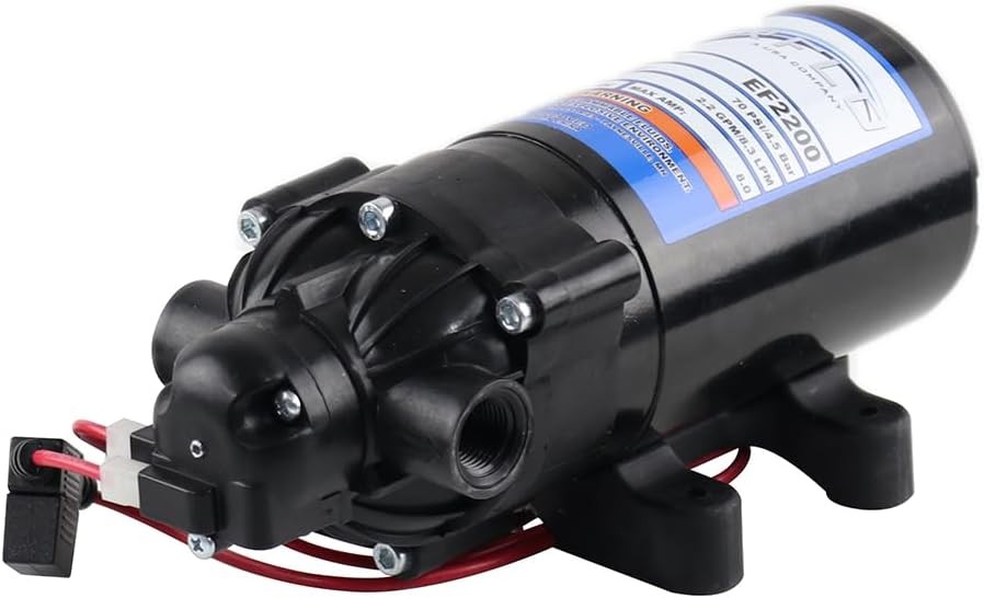 EF1000-BOX 12V Diaphragm Pump with 3/8″ Hose Barb Ports, 1.0 Gpm