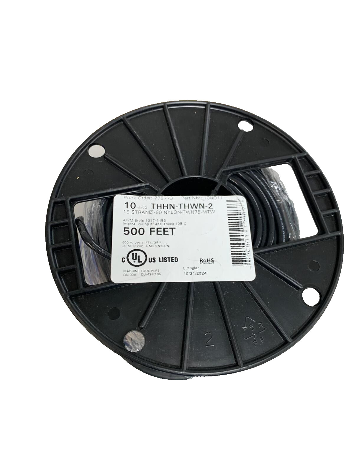 New 500’ 10 AWG THHN THWN RoHS Stranded Copper Wire in Red Black White or Green